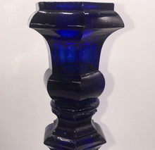 Load image into Gallery viewer, Antique New England Glass Co. Cobalt Blue Hexagonal Candlesticks Ca. 1850
