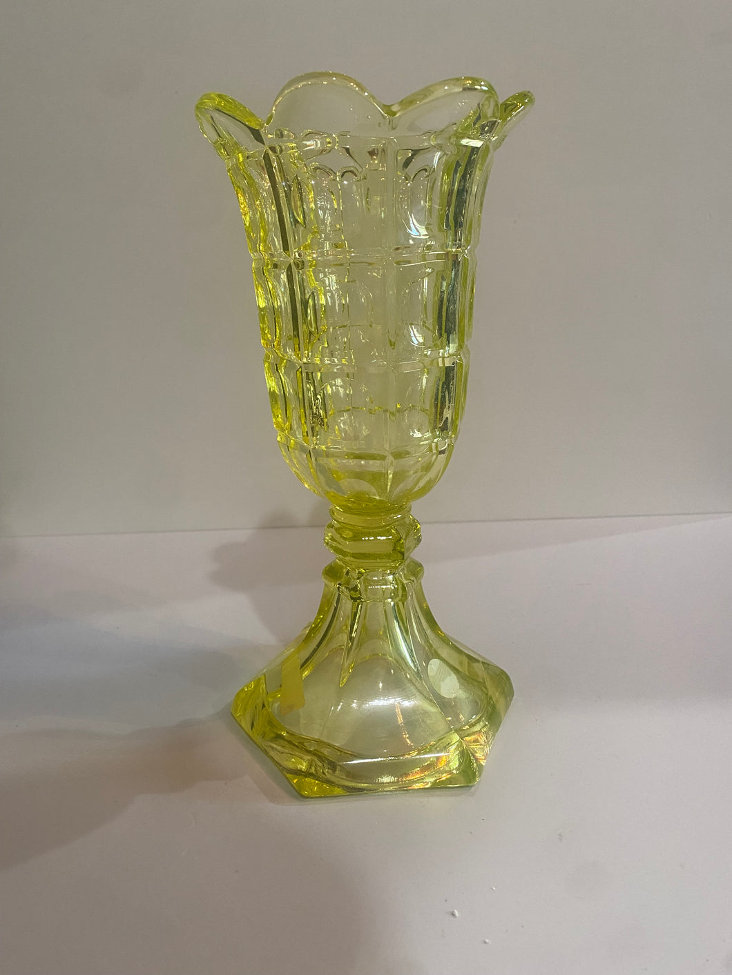 Antique Boston And Sandwich Glass Yellow Canary Thumbprint Celery Vase Ca. 1840