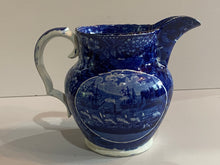 Load image into Gallery viewer, Historical Staffordshire Blue Pitcher Landing of Lafayette Pattern
