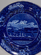 Load image into Gallery viewer, Historical Staffordshire Blue Dinner Plate Landing of Lafayette by Clews 1825
