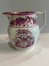 Load image into Gallery viewer, Historical Staffordshire Peace, Plenty and Independence and Success to the United States Pink Luster Pitcher Ca. 1820
