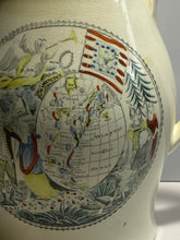 Load image into Gallery viewer, Staffordshire Creamware Liverpool Pitcher Polychrome Map of East Coast American Ship and Jefferson Eagle Ca. 1800
