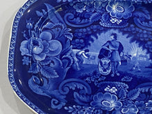 Load image into Gallery viewer, Historical Staffordshire Blue Platter Peace and Plenty by Clews 15 1/4”
