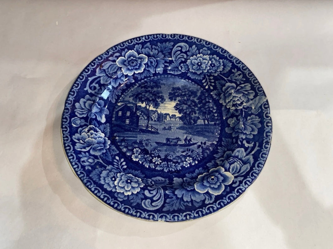 Historical Staffordshire Blue Plate With View Of Albany New York 1825