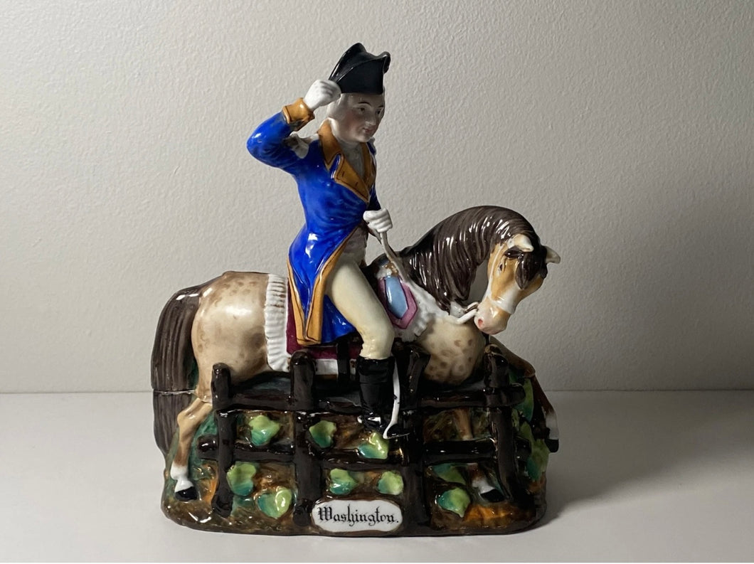 Staffordshire Porcelain Figure Inkwell Of George Washington On Horseback 1830’s