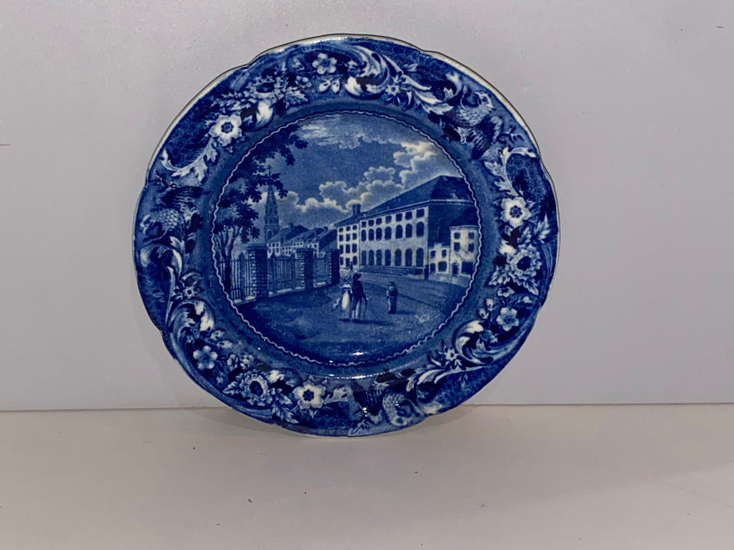 Historical Staffordshire Blue Transfer Plate Park Theater New York Scarce Stubbs