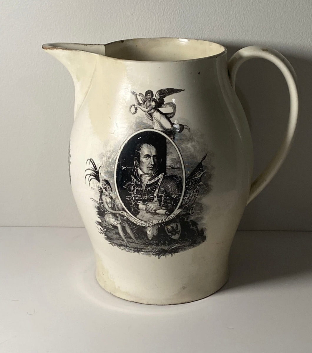 Staffordshire Creamware Liverpool Pitcher With Commodore Preble Eagle