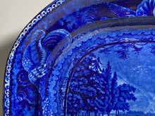 Load image into Gallery viewer, Historical Staffordshire Blue Platter Well Tree Castle Gardens Battery New York
