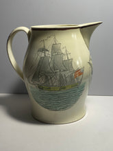 Load image into Gallery viewer, Staffordshire Creamware Liverpool Pitcher Polychrome Map of East Coast American Ship and Jefferson Eagle Ca. 1800
