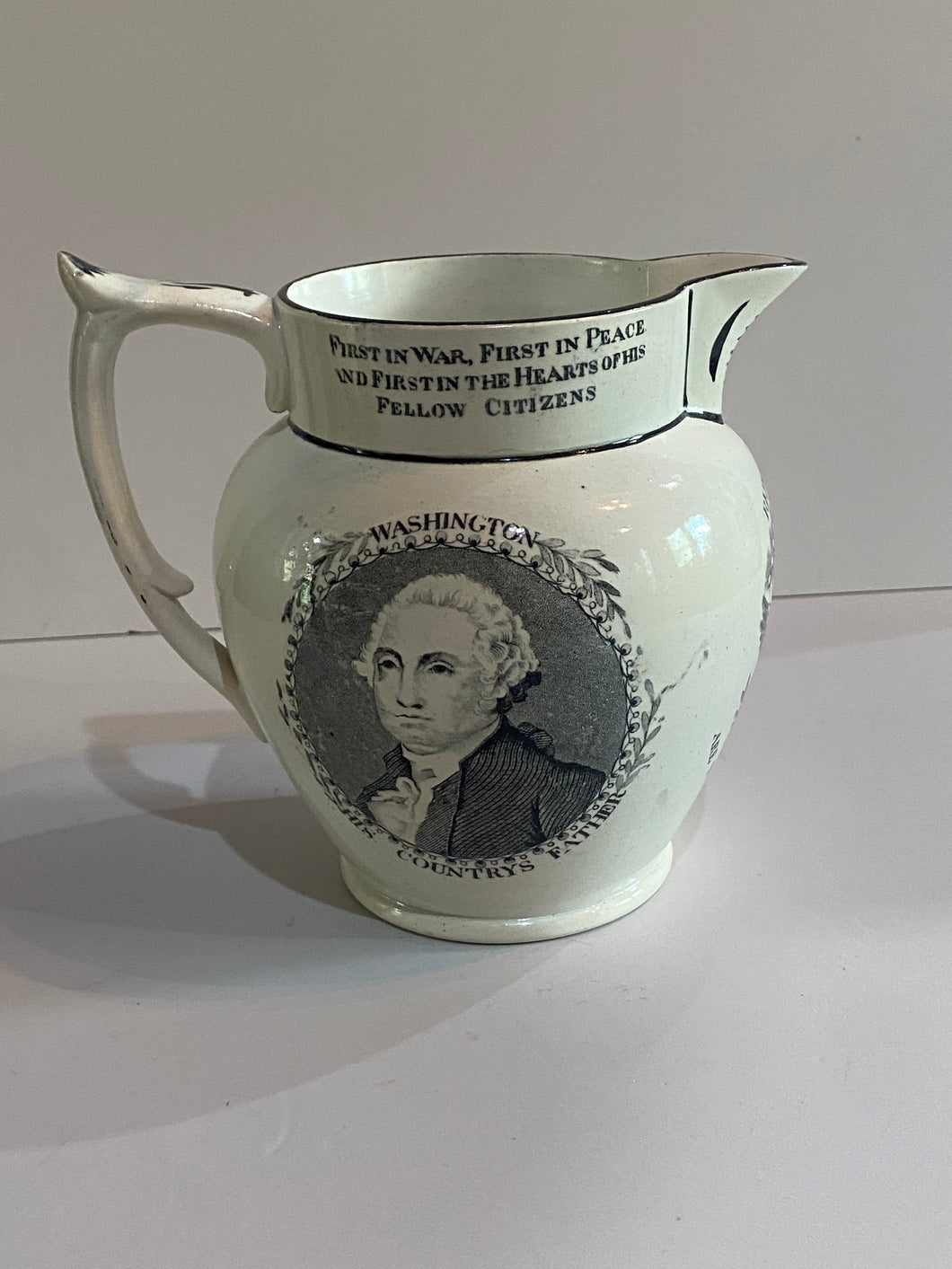 Staffordshire General Lafayette and George Washington Republicans Pitcher 6 1/8” tall