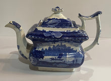 Load image into Gallery viewer, Historical Staffordshire Blue Teapot Wadsworth Tower Connecticut By Stevenson
