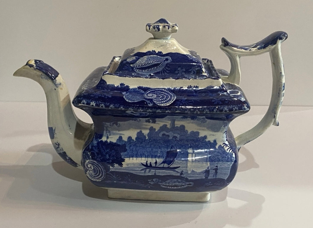Historical Staffordshire Blue Teapot Wadsworth Tower Connecticut By Stevenson