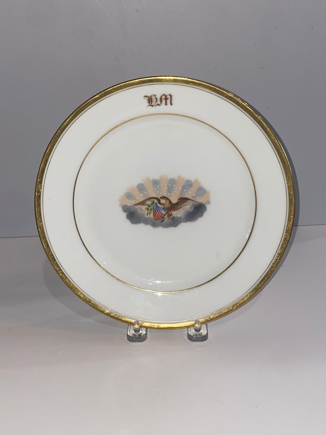 Staffordshire Porcelain Plate with Seal of United States Hand Painted