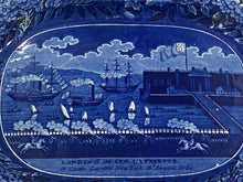 Load image into Gallery viewer, Historical Staffordshire Blue Landing of Lafayette Platter 15 1/4”
