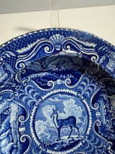 Load image into Gallery viewer, Staffordshire Blue Transfer Soup Plate Tibetan Mule Deer Ca.
