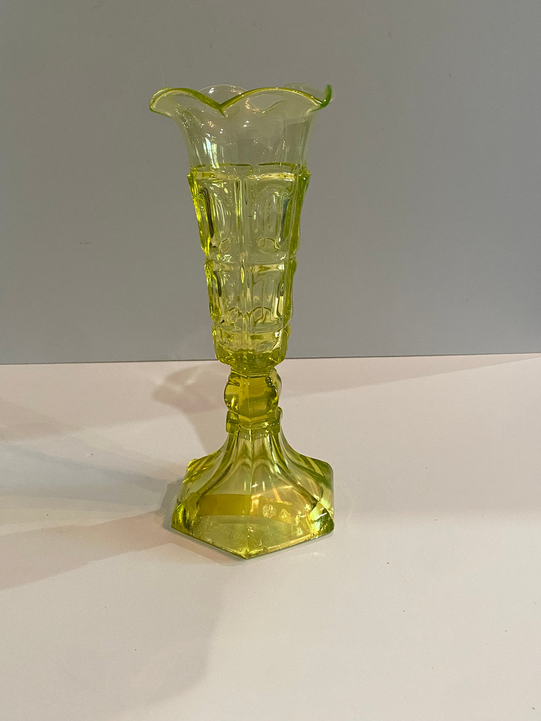 Antique Boston and Sandwich Company Canary Thumbprint Vase Ca. 1840