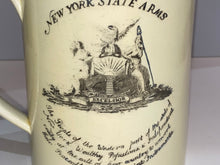 Load image into Gallery viewer, Staffordshire Creamware Liverpool Tankard Arms of New York and United States Only One Known
