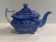 Load image into Gallery viewer, Historical Staffordshire Blue Teapot Lafayette At Franklins Tomb Ca. 1825 Scarce Form
