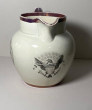 Load image into Gallery viewer, Staffordshire Stephen Decatur 1812 Pitcher Eagle Shield Hornet Peacock
