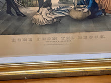 Load image into Gallery viewer, Original Currier &amp; Ives Print Home From The Brook Lucky Fisherman Large Folio
