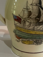 Load image into Gallery viewer, Staffordshire Creamware Liverpool Pitcher Polychrome American Ship and Sailor Hope Transfer
