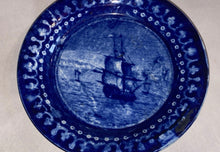 Load image into Gallery viewer, Historical Staffordshire Blue Ship Cadmus Cup Plate By Wood 1825
