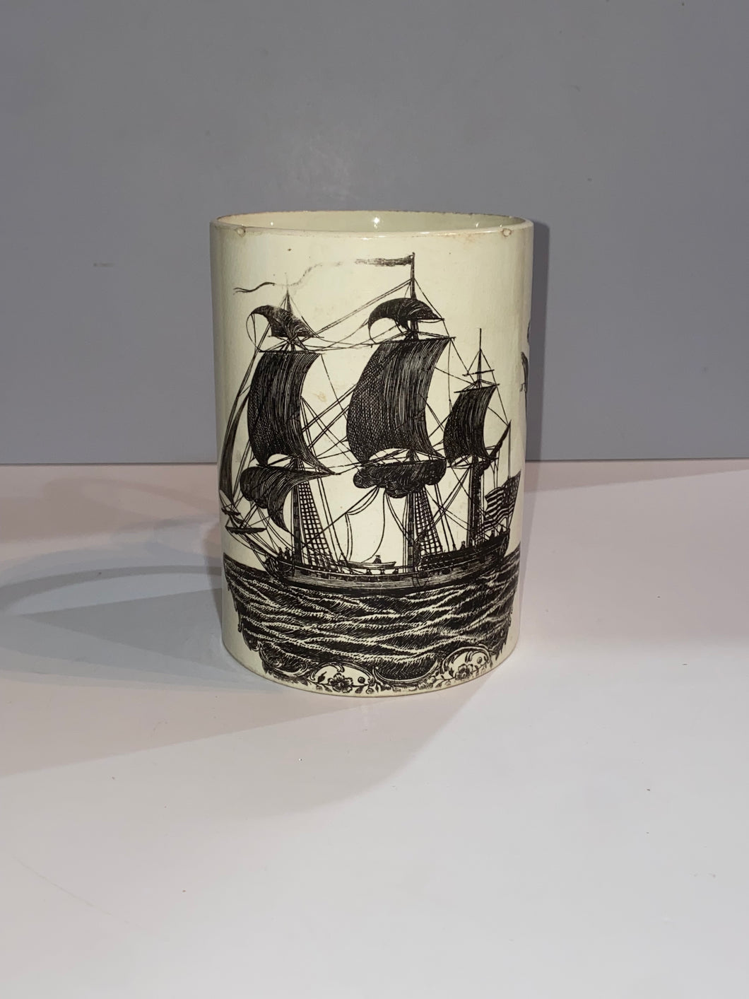 Staffordshire Creamware Liverpool Large Tankard American Flag Ship Rare