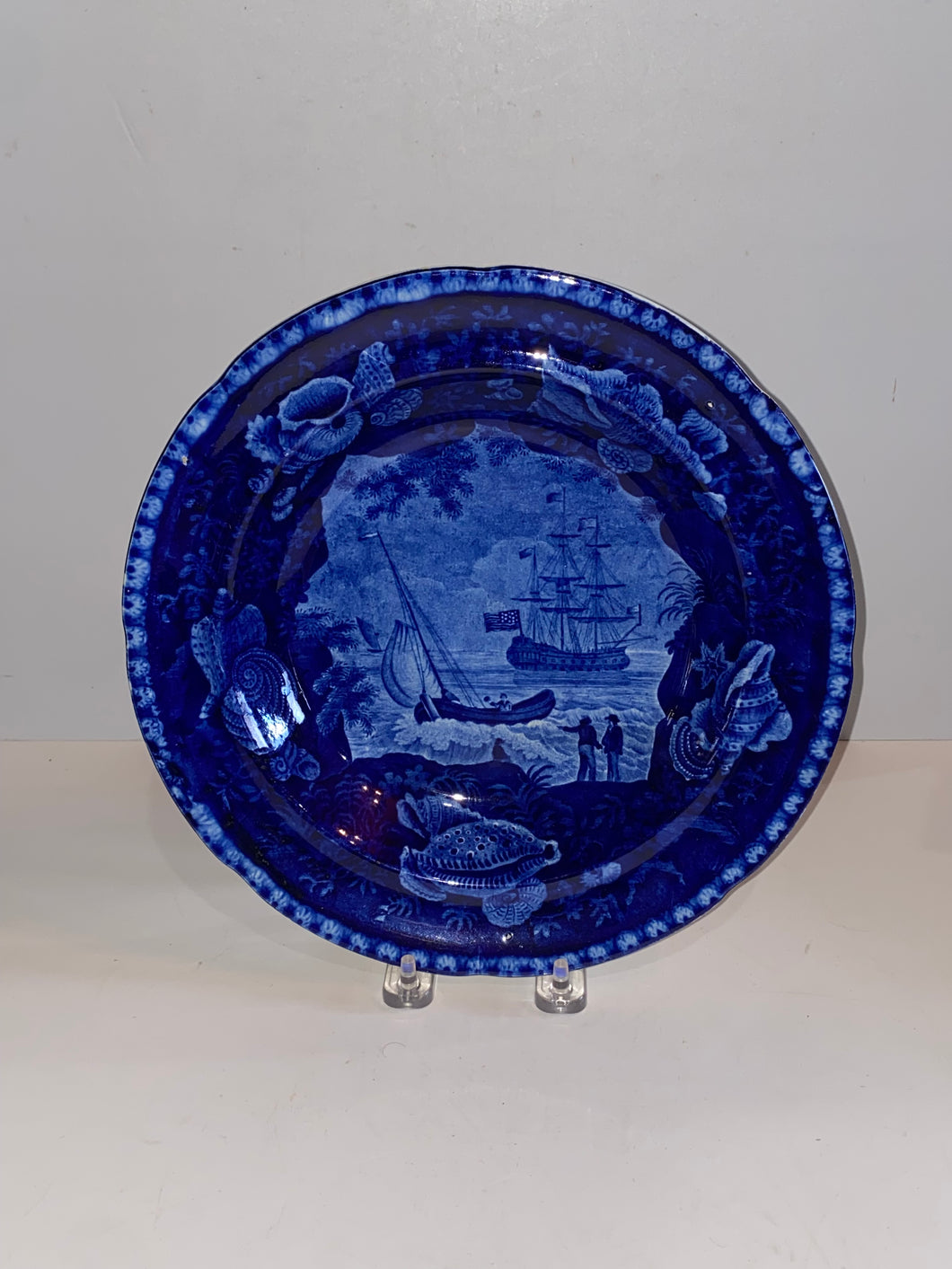 Historical Staffordshire Soup Plate Ship Cadmus Lafayette’s Boat Ca. 1825