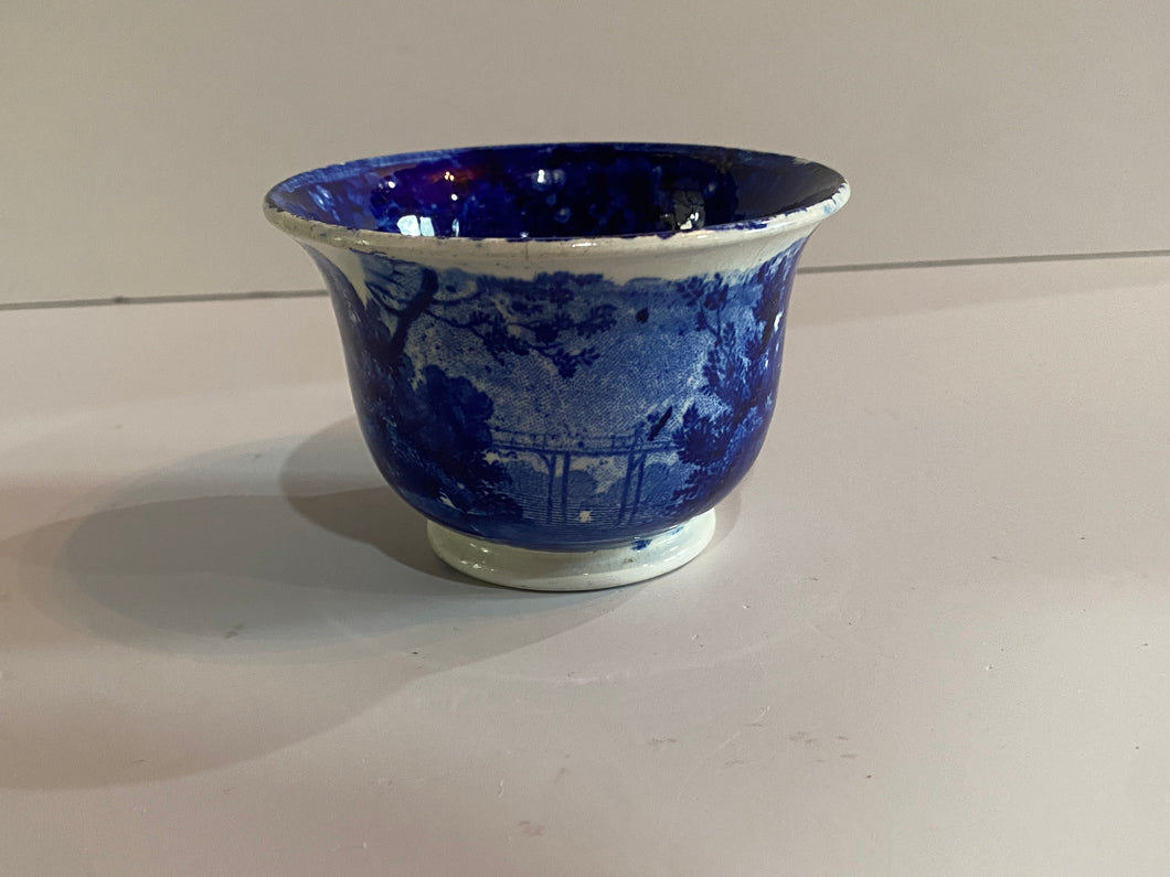 Historical Staffordshire Blue Cottage In Woods Custard Cup