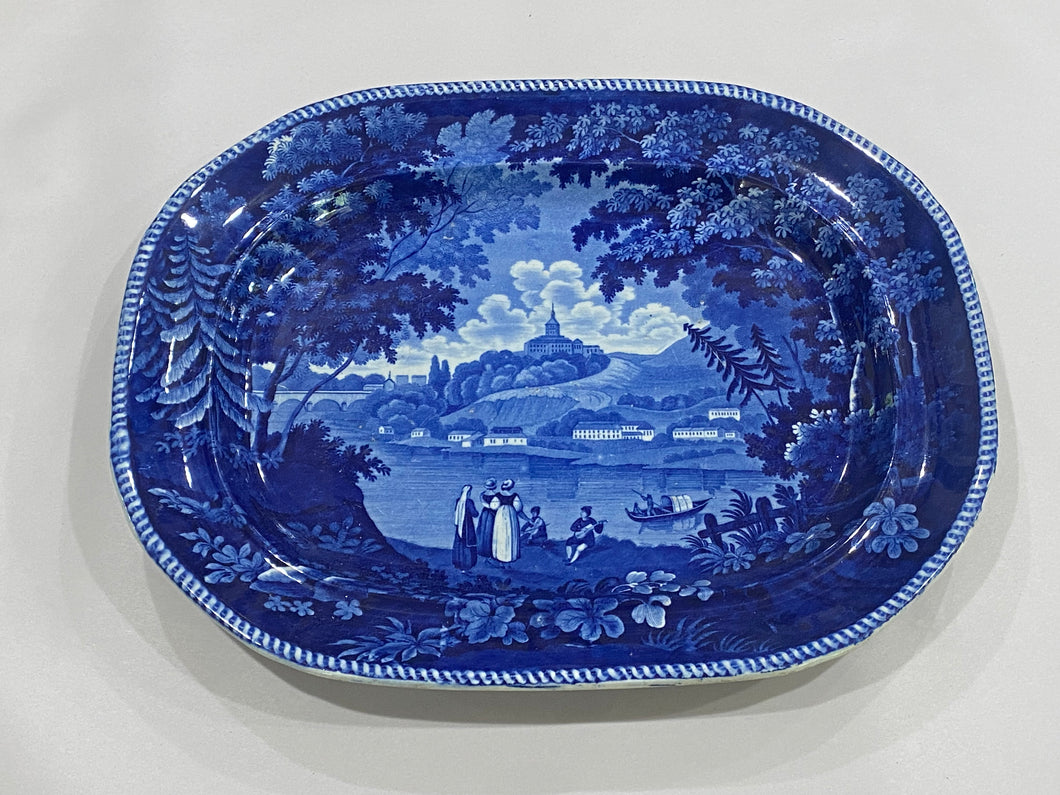 Historical Staffordshire Blue Platter Italian Scenery “Turin” Ca. 1825