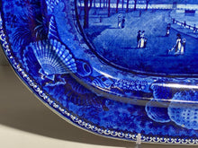 Load image into Gallery viewer, Historical Staffordshire Blue Platter Well Tree Castle Gardens Battery New York
