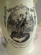 Load image into Gallery viewer, Staffordshire Creamware Liverpool Pitcher Charity And Faith Arms Ca. 1800
