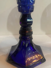 Load image into Gallery viewer, Boston Sandwich Glass Blue Vase 4 Thumbprint Matched Pair Ca. 1840
