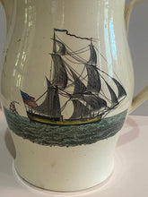 Load image into Gallery viewer, Staffordshire Creamware Liverpool Pitcher Seal of United States with Chain of States Polychrome American Ship
