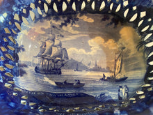 Load image into Gallery viewer, Historical Staffordshire Blue Reticulated Basket Eirth on the Thames Scare View on this Form
