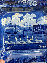 Load image into Gallery viewer, Historical Staffordshire Blue Covered Vegetable Dish Landing Of Lafayette 1825 B
