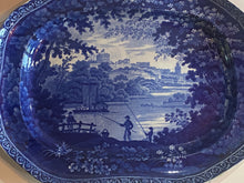 Load image into Gallery viewer, Historical Staffordshire Blue Platter English Castle River Scene Ca. 1825
