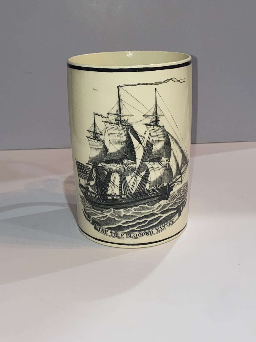 Staffordshire Creamware Liverpool Tankard American Ship True Blooded Yankee