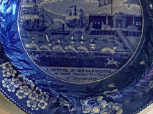 Load image into Gallery viewer, Historical Staffordshire Blue Soup Plate Landing Of Lafayette
