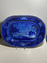 Load image into Gallery viewer, Historical Staffordshire Blue Platter Well Tree Castle Gardens Battery New York
