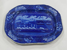 Load image into Gallery viewer, Historical Staffordshire Blue Landing of Lafayette At Castle Gardens Platter 17”
