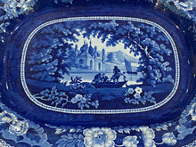 Load image into Gallery viewer, Historical Staffordshire Dark Platter River Scene With Temple
