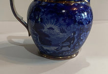 Load image into Gallery viewer, Historical Staffordshire Blue Small Pitcher Lafayette At Franklins Tomb Luster
