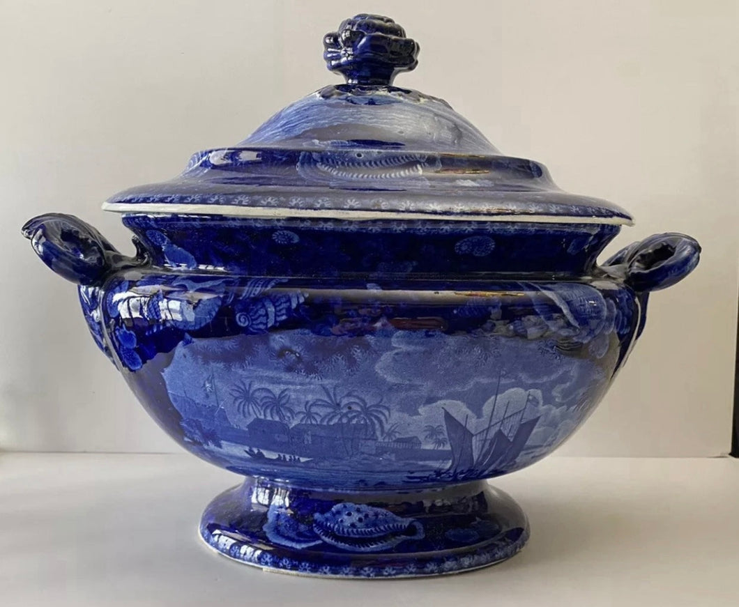 Historical Staffordshire Blue Large Soup Tureen Dix Cove On The Gold Coast 1825