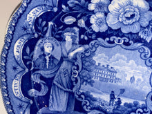Load image into Gallery viewer, Historical Staffordshire Blue Soup Plate “States” Pattern
