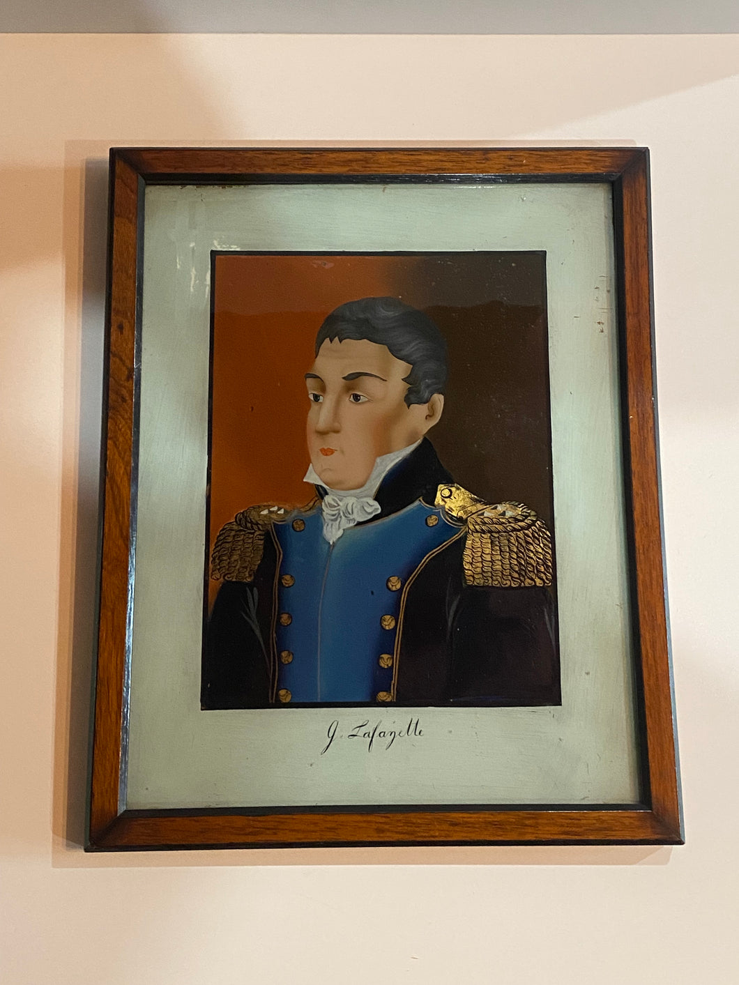 Antique 19th Century Reverse on Glass of Marquis de Lafayette