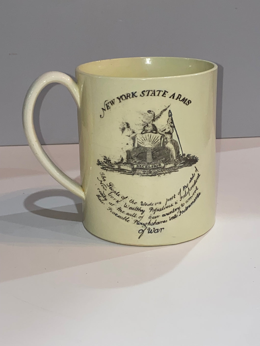 Staffordshire Creamware Liverpool Tankard Arms of New York and United States Only One Known
