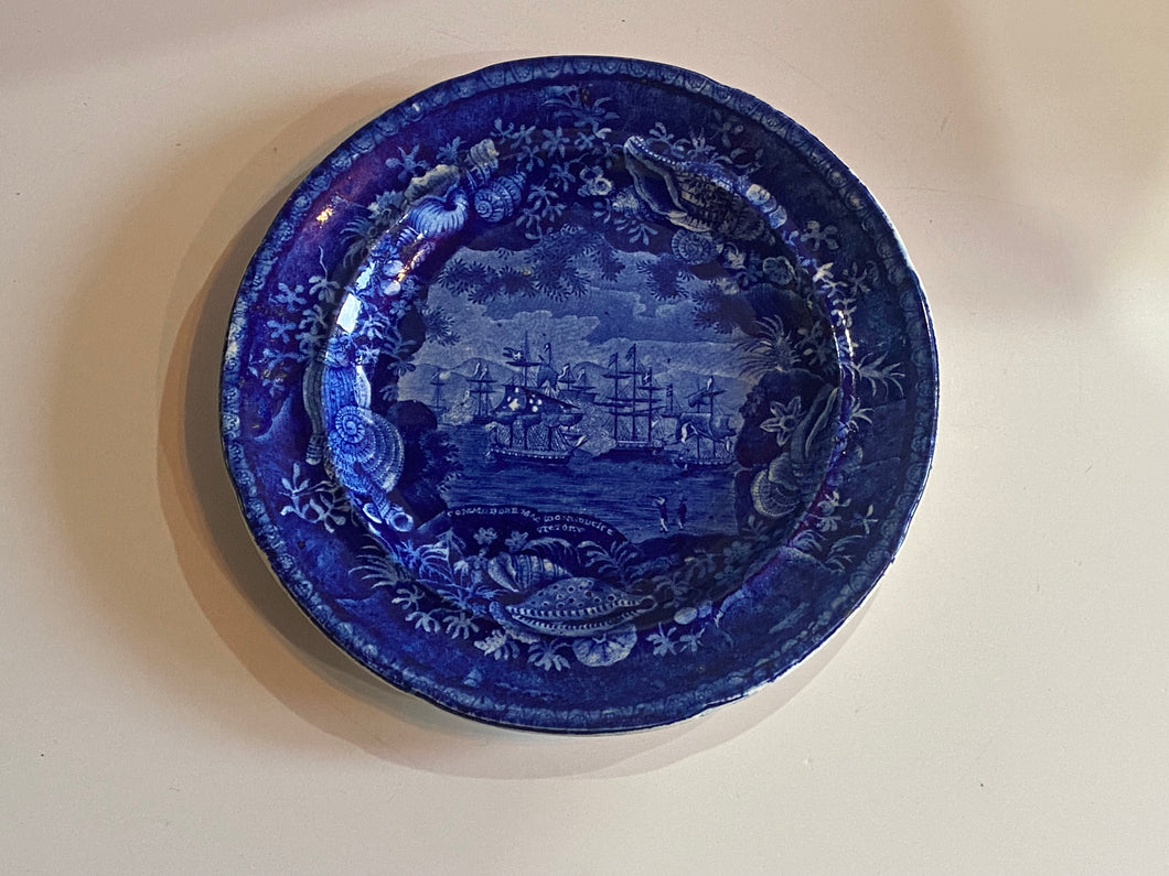 Historical Staffordshire Blue Macdonough’s Victory Plate 9 1/8” Ca. 1825