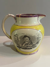 Load image into Gallery viewer, Staffordshire War or 1812 Pitcher Captain Hull and Pike Yellow Background
