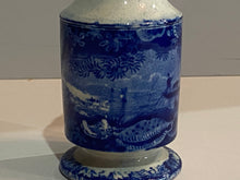 Load image into Gallery viewer, Historical Staffordshire Blue Pepper Pot 2 Men In Sailboat Shell Border Rare
